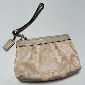 Coach Signature Pleated Wristlet – Cream, Excellent Condition